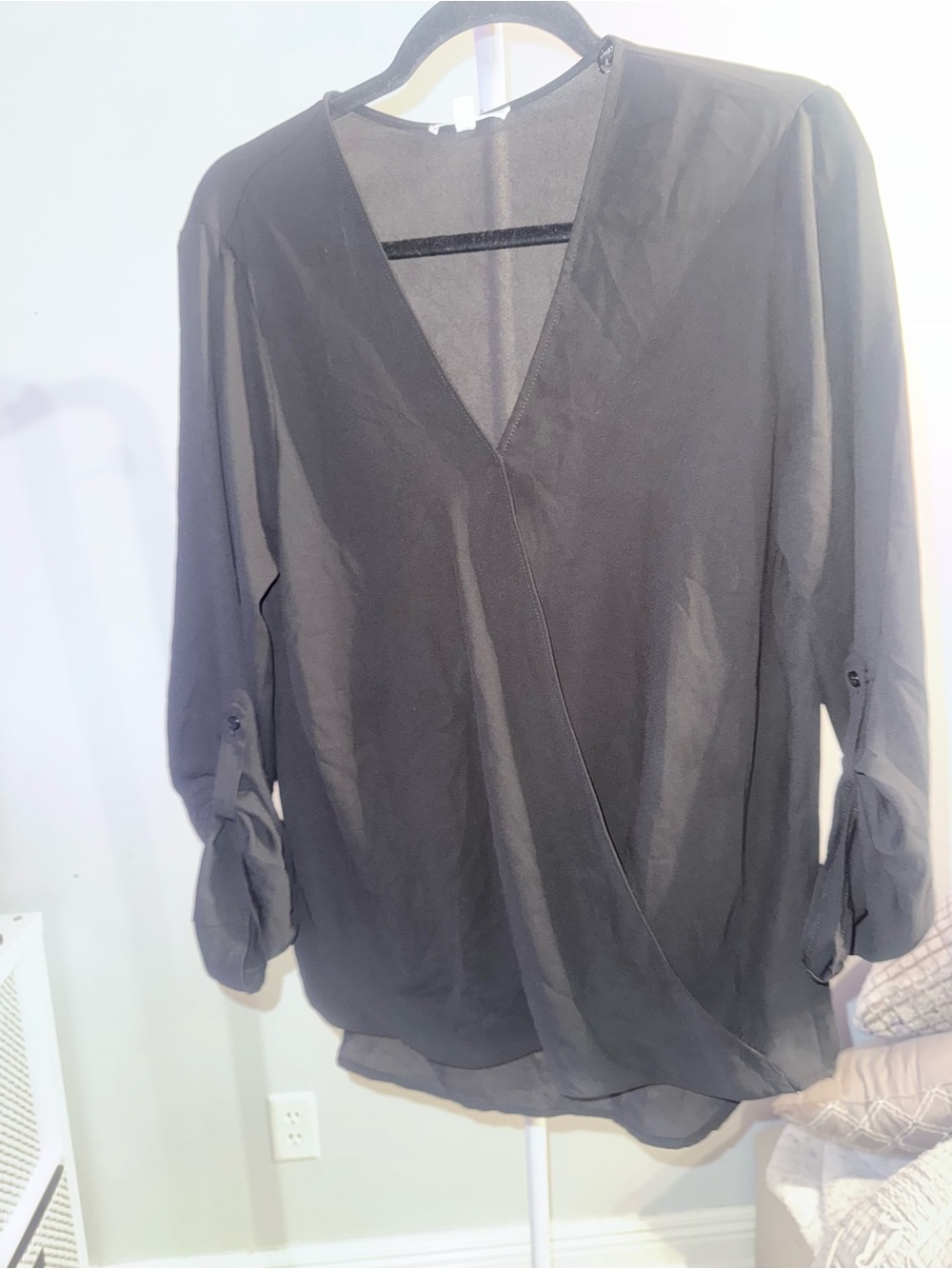 Pleione Black Surplice V-Neck Blouse